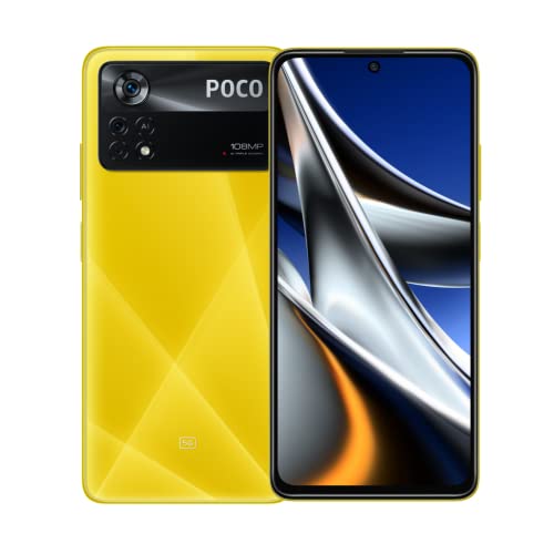 Smartphone Xiaomi POCO X4 Pro 5G + Fones de ouvido, Telefone Celular de 6 + 128 GB Sem Contrato, Tela de Pontos AMOLED de 6,67 Polegadas e 120 Hz, Viva-voz Alexa, Câmera tripla de 108 MP, 5000 mAh (6GB+128GB, Yellow)