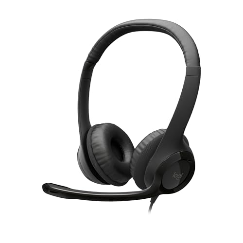 Headset com fio USB Logitech H390 com Almofadas em Couro, Controles de Áudio Integrado e Microfone com Redução de Ruído