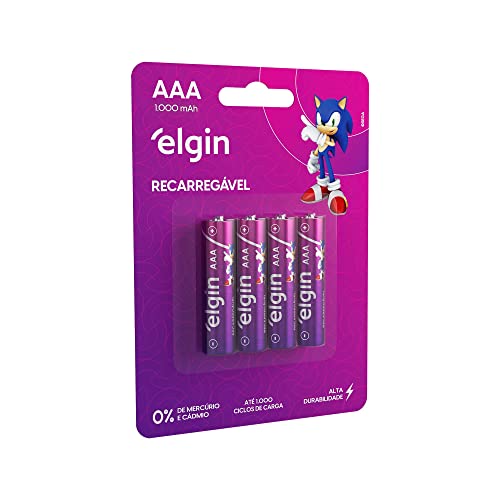 Pilha recarregável AAA 1000mAh Elgin com 4 unidades Palito