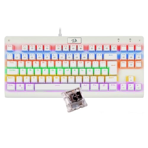 Teclado Mecânico Gamer Redragon Dark Avenger Lunar White IIuminação Rainbow Switch Marrom K568W-R